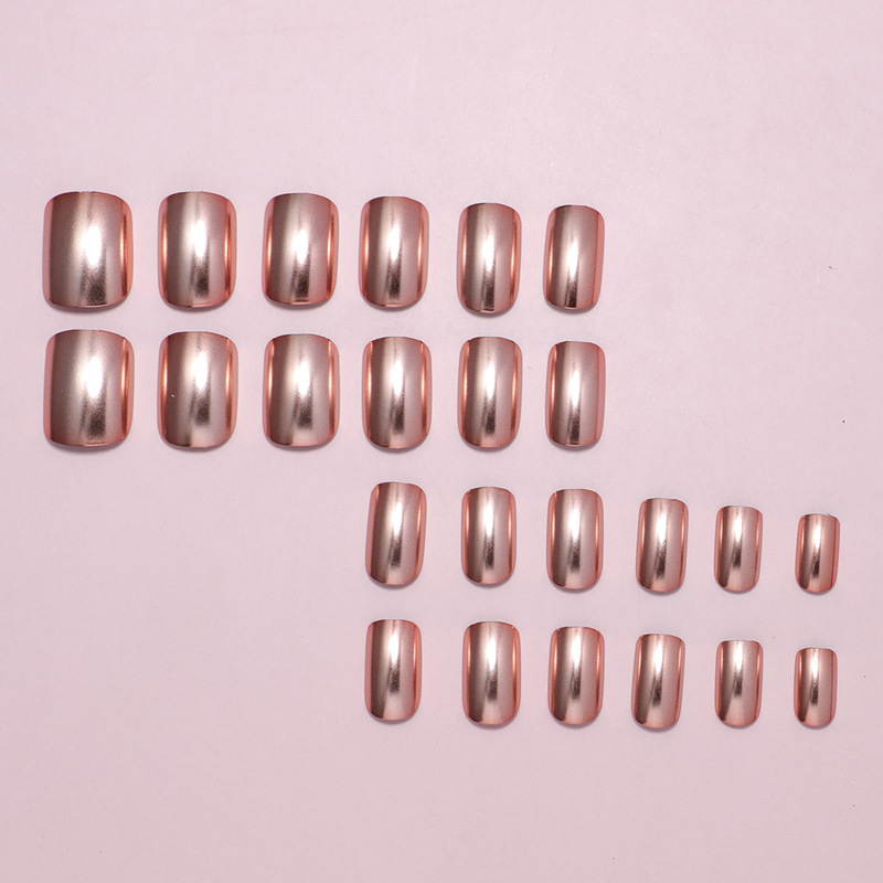 Rose Gold Short Style European and American Electroplated Fake Nails Wholesale Simple Wearable Patch Finished Nail Art Wholesale for Women