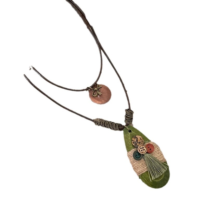 Estilo étnico bowknot ovalado collar de doble capa para mujer nueva cadena de suéter de temperamento retro chino joyería de diseño de nicho