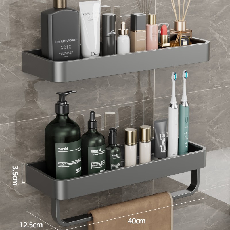 Pistola de baño gris triángulo almacenamiento rack montado en la pared de ponche-libre baño Baño lavabo esquina almacenamiento