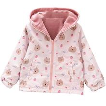 洋气童装秋款儿童女童双层加绒外套冲锋衣宝宝中小童卡通拉链衫潮
