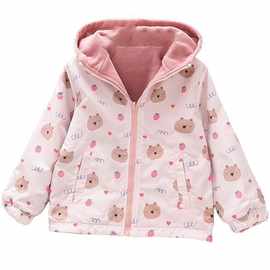 洋气童装秋款儿童女童双层加绒外套冲锋衣宝宝中小童卡通拉链衫潮