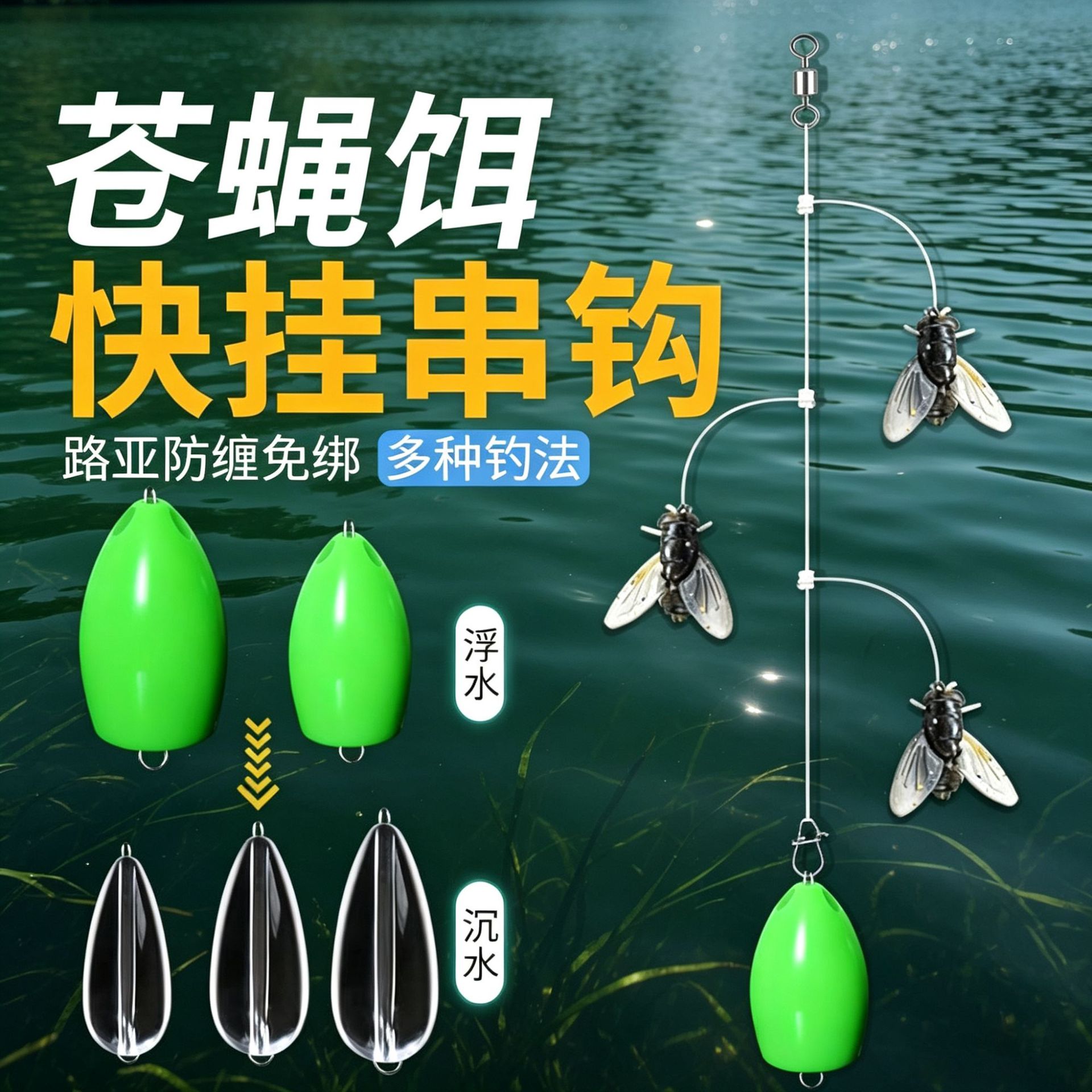 Lure modification green floating aid device, lure fishing accessories for whitebait fishing, lake fishing rig throwing aid