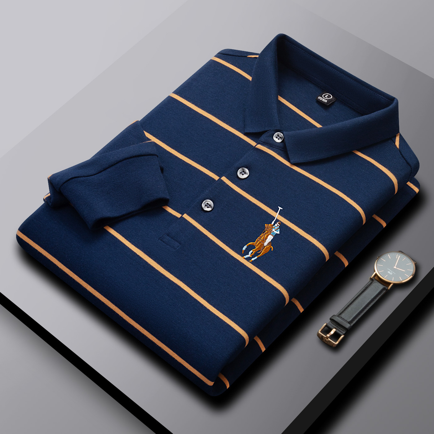 Paul Brand Papa Pure Cotton Striped Long-Sleeve Polo Shirt Men's Business Mid-Aged Casual Business Commuter T-Shirt