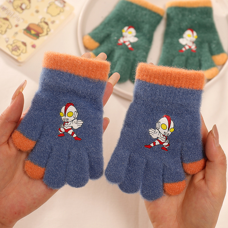 children‘s gloves cute five-finger boy cartoon 6-9 years old keep baby warm children boy winter knitting antifreeze