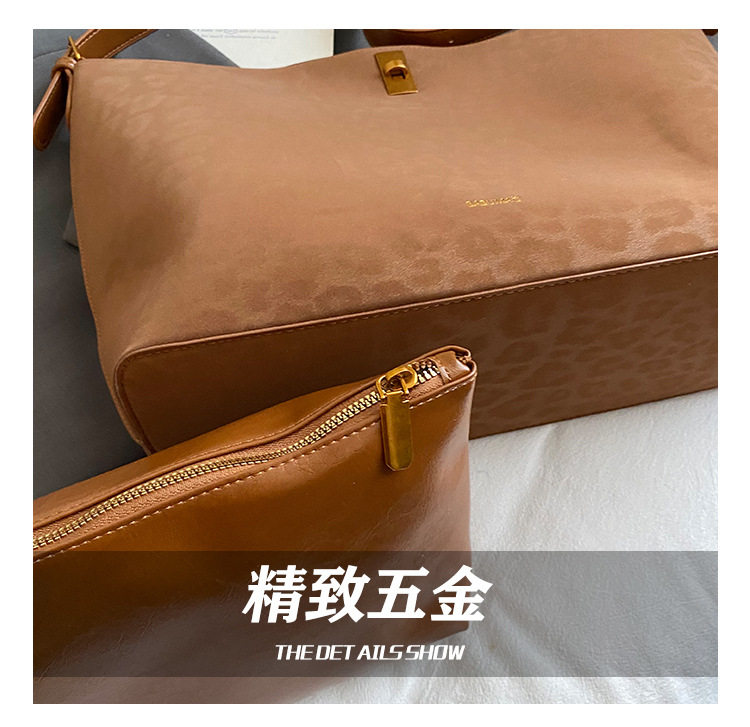 Túi tote nữ cỡ lớn đeo vai đeo chéo , chất liệu PU mềm — Cà Phê Da Báo, Da báo nâu, màu cà phê, đen chi tiết 4