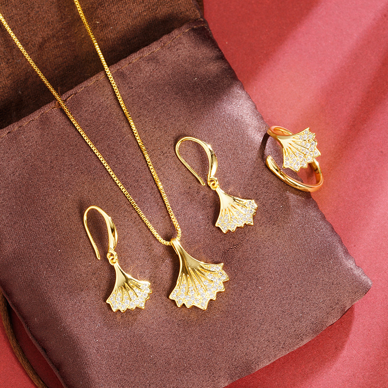 Gufa Sha oro claveles pétalos set joyería collar abierto anillo pendientes set de tres piezas suministro al por mayor fábrica