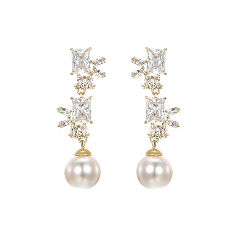 Xuping incrustado de zircón temperamento suave estilo imitación de perlas pendientes de borde nuevo estilo elegante lujo ligero otoño invierno pendientes