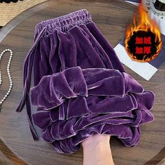 厚みのあるベルベットのパープルハイウエストベルベットワイドレッグパンツ女性用2025秋冬ドレープハイウエストルーズスリミングカジュアルパンツ