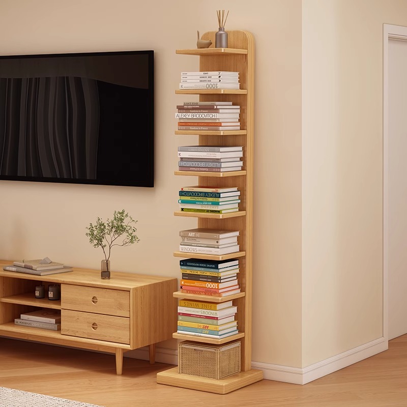 Estante de libro invisible de madera sólida estante de piso vertical estante de exhibición de almacenamiento multicapa simple estante de exhibición de pared de sala de estar ultra estrecha