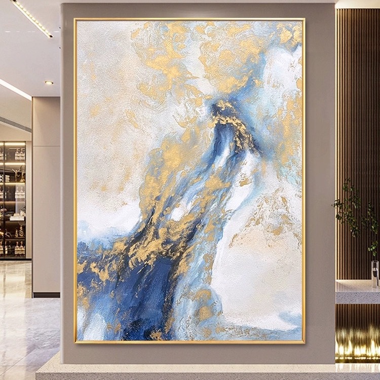 纯手绘油画抽象金色云海现代轻奢玄关装饰挂画客厅背景墙定制