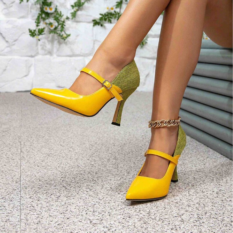 2026 New Model Yellow and Green Mary Jane Elegant High-Heeled Shoes for Women, Pointed Toe, Single Strap, Stiletto Fashion Shoes Wholesale 2026 New Model Yellow and Green Mary Jane Elegant High-Heeled Shoes for Women, Pointed Toe, Single Strap, Stiletto Fashion Shoes Wholesale