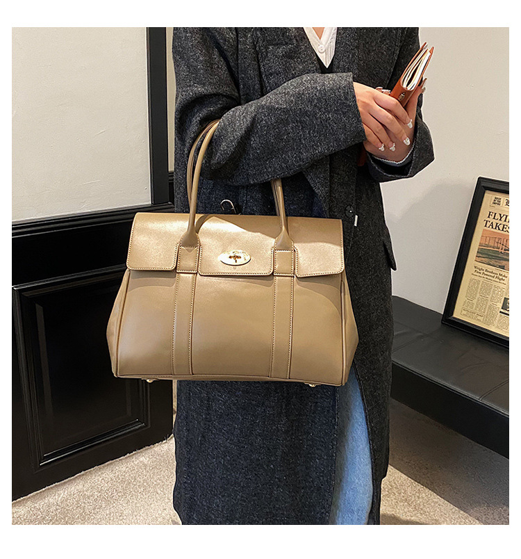 Tote Bag Bags Type Women's Large Pu Leather Solid Color Elegant Vintage Style Square Lock Clasp Tote Bag