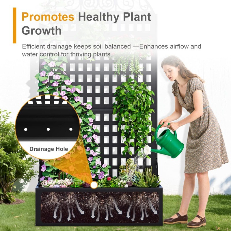 Flower Bed Planter Box with Trellis, Elevated Garden Bed, Courtyard Privacy Planter, Climbing Plant Flower and Vegetable Planting Box