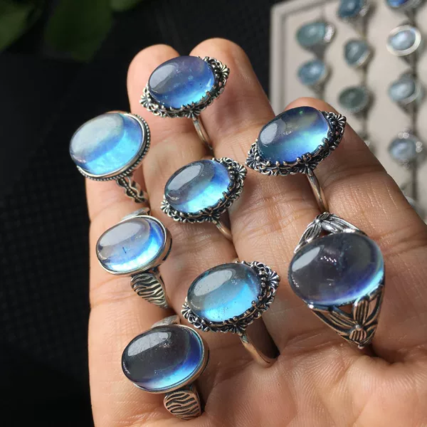 Natural large grain aquamaro ring s925 silver inlaid retro atmosphere can be wholesale and retail