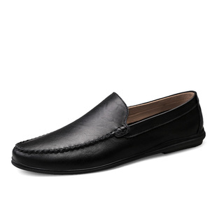 11918 Men's Loafers Leather Shoes Slip-On Flats Driving Casual Spring Low-Cut Slip-On Cowhide Beanie Shoes Flats