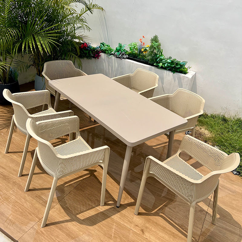 Mesa y silla de patio al aire libre combinación de balcón al aire libre zona de ocio jardín tienda de té de leche de plástico exterior impermeable y protector solar