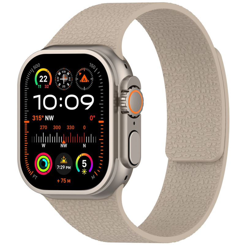 Apple iWatch S9 Ultra、S10、S11対応、ライチ柄シリコン製マグネット式腕時計バンド、ソフトマグネットダブルセクション|undefined