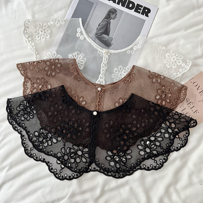 Camisas de cuello falso para niños de cuello falso de encaje, bufandas huecas, cuello, cuello de loto