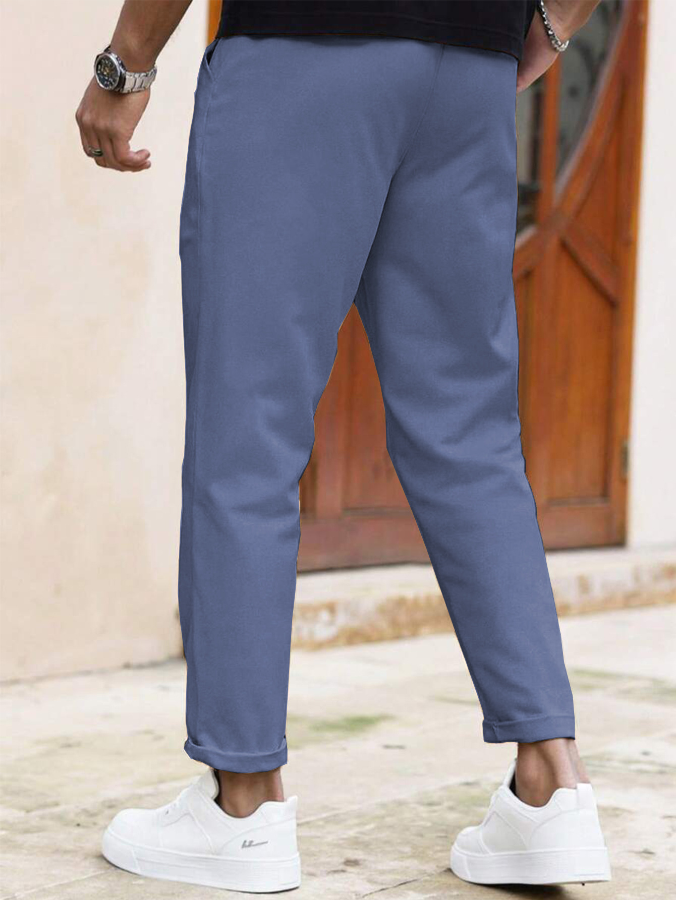 ​​"Men's Slim Fit Casual Pants - Solid Color Drawstring Waist, Lightweight Polyester For Everyday Comfort & Street Style"​​_viptrois.com