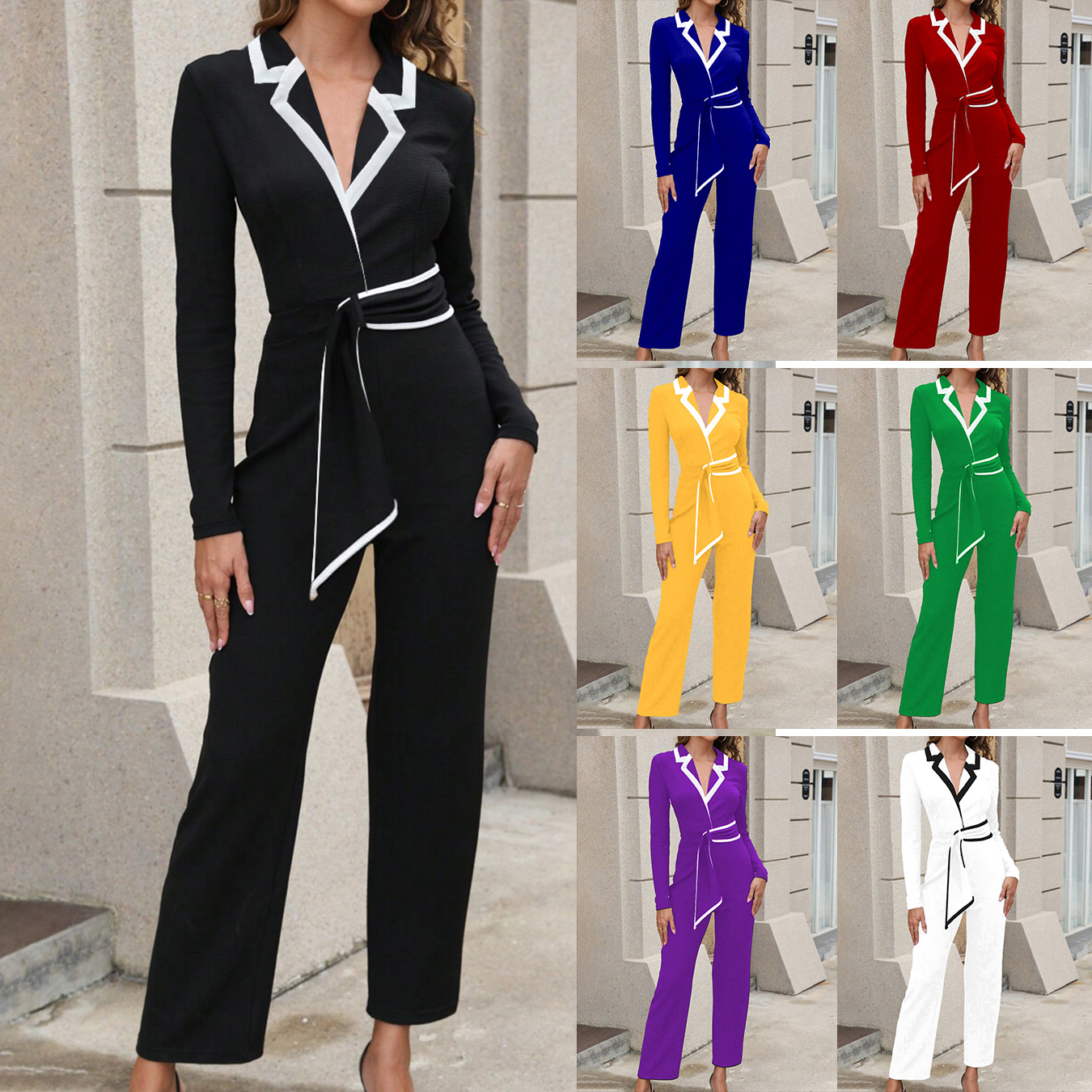 M3248 New Autumn/Winter Women's Jumpsuit (Color Block, Simple, Casual Style) - Amazon Europe & America (Cross-Border)