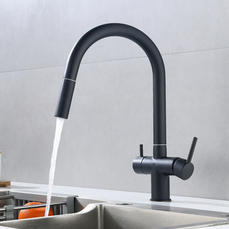 Grifos de cocina de extracción de explosión rusa transfronteriza, lavabos de verduras calientes y fríos, 3 - en - 1 grifos de purificación de agua de doble control