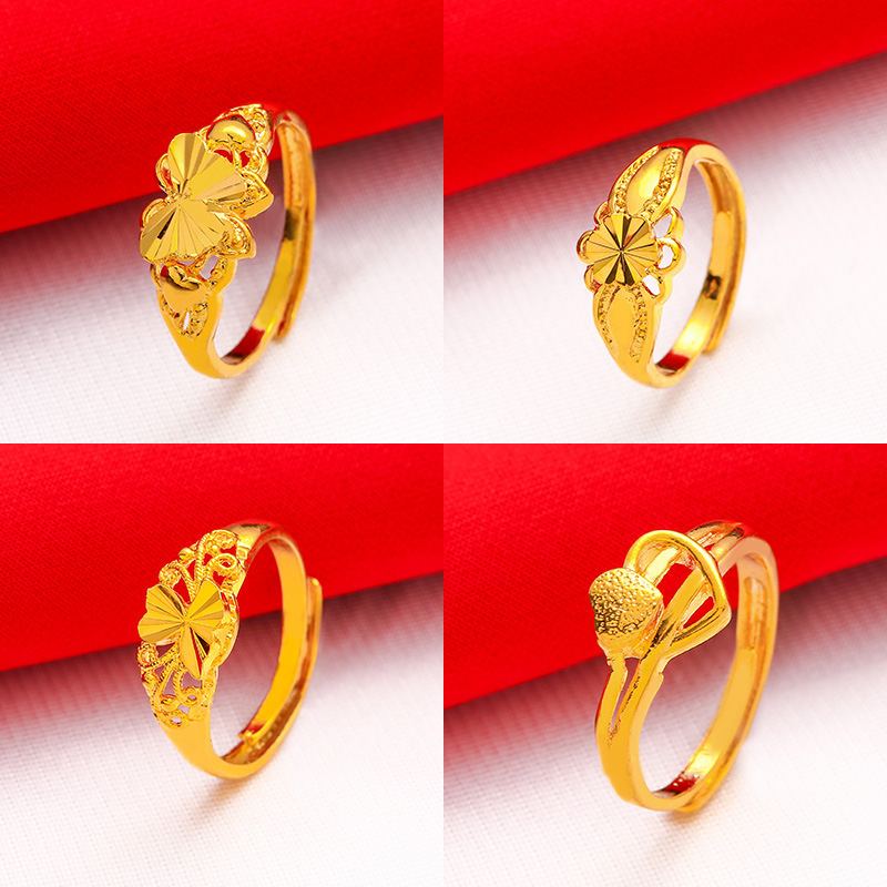 Vietnamese Sand Gold Transfer Bead Sand Gold Ring for Women Matte Open Adjustable Fashion Versatile European Coin Gold-Plated Index Finger Ring
