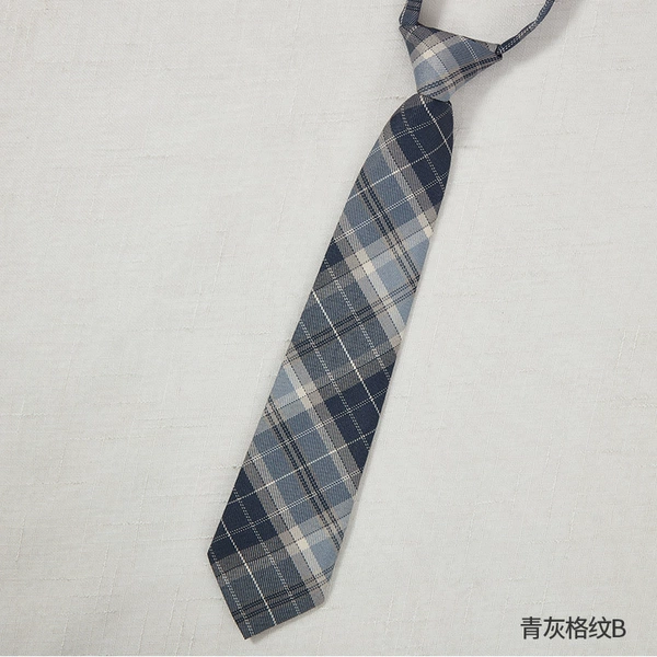 Blue gray checkered B tie