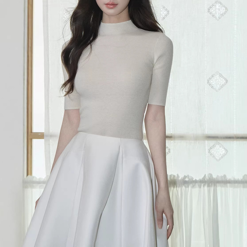 Avenemen/Half Turtleneck Knitted Bottoming Shirt Wool Blend Stretch Half-Sleeve Pullover Top for Women Autumn and Winter Avenemen/Half Turtleneck Knitted Bottoming Shirt Wool Blend Stretch Half-Sleeve Pullover Top for Women Autumn and Winter