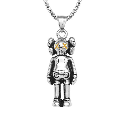 Trendy personality Internet celebrity violent bear doll men and women necklace bear titanium steel necklace punk hip-hop stainless steel pendant