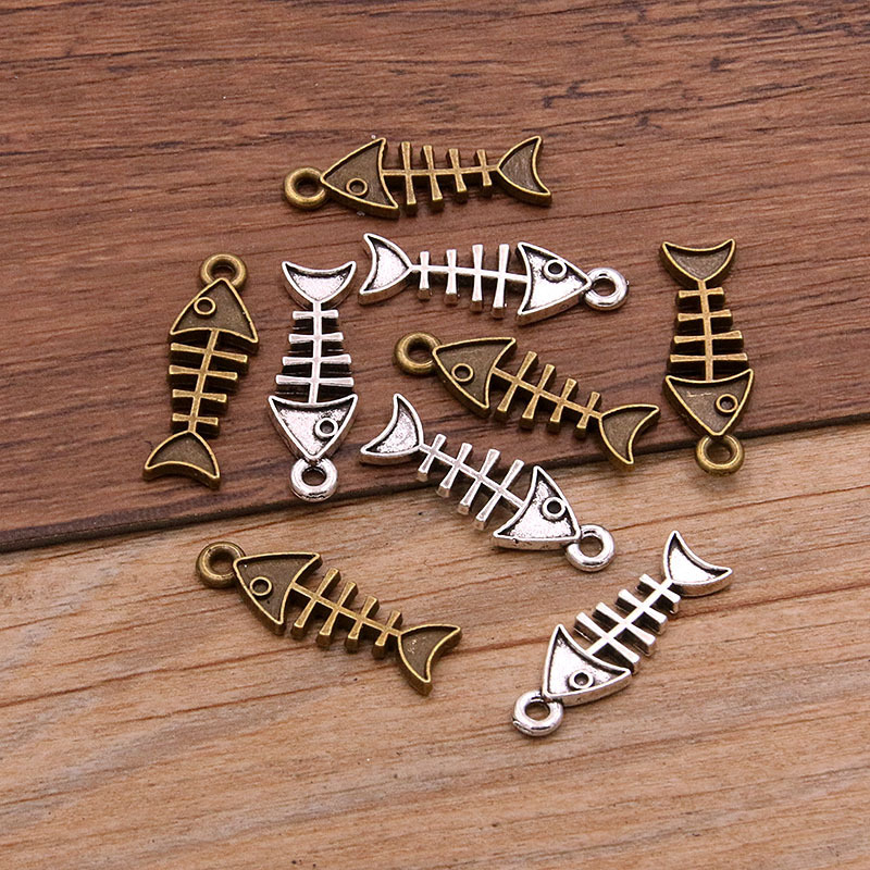 1 Piece 2-Color 8*24mm Fish Bone Pendant Animal DIY Zinc Alloy Jewelry Accessory Fashion Commuter Style