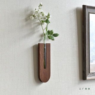 中古风奶油风墙面装饰品墙壁花瓶壁挂件水培简约实木插花家用民宿