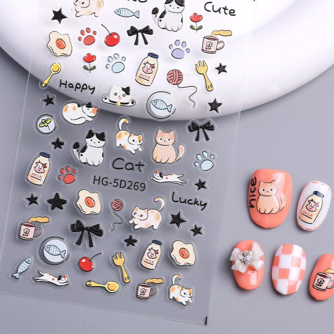 Ins cute perro pegatinas de uñas joyas en relieve japonés adorable gato DIY patrón pegatinas de uñas HG
