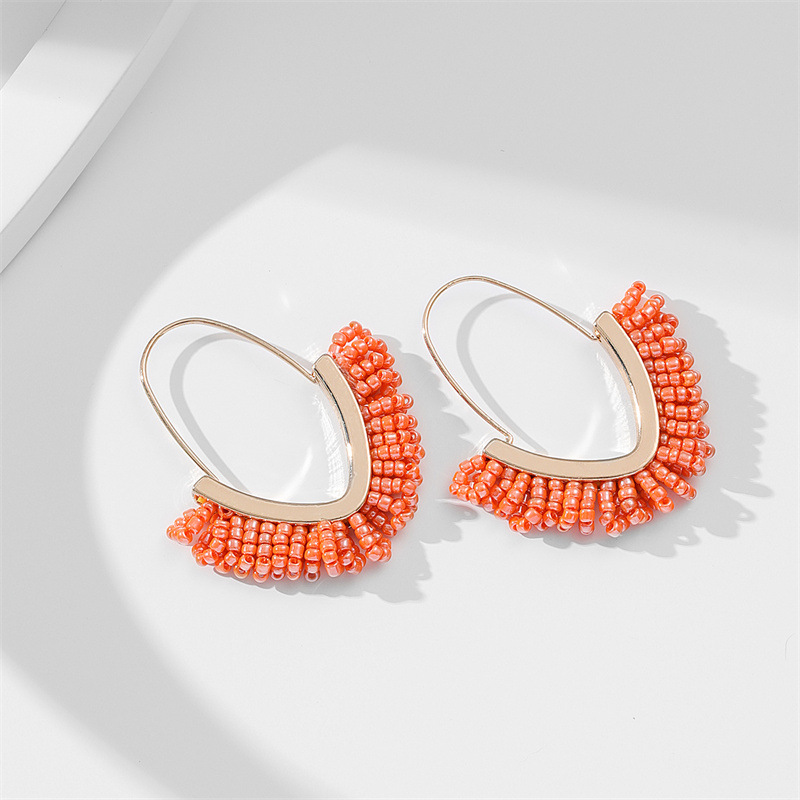 1 Pair Quantity Holiday Occasion 1 Pair Ethnic Style Colorful Beaded Arylic Alloy Hoop Earrings