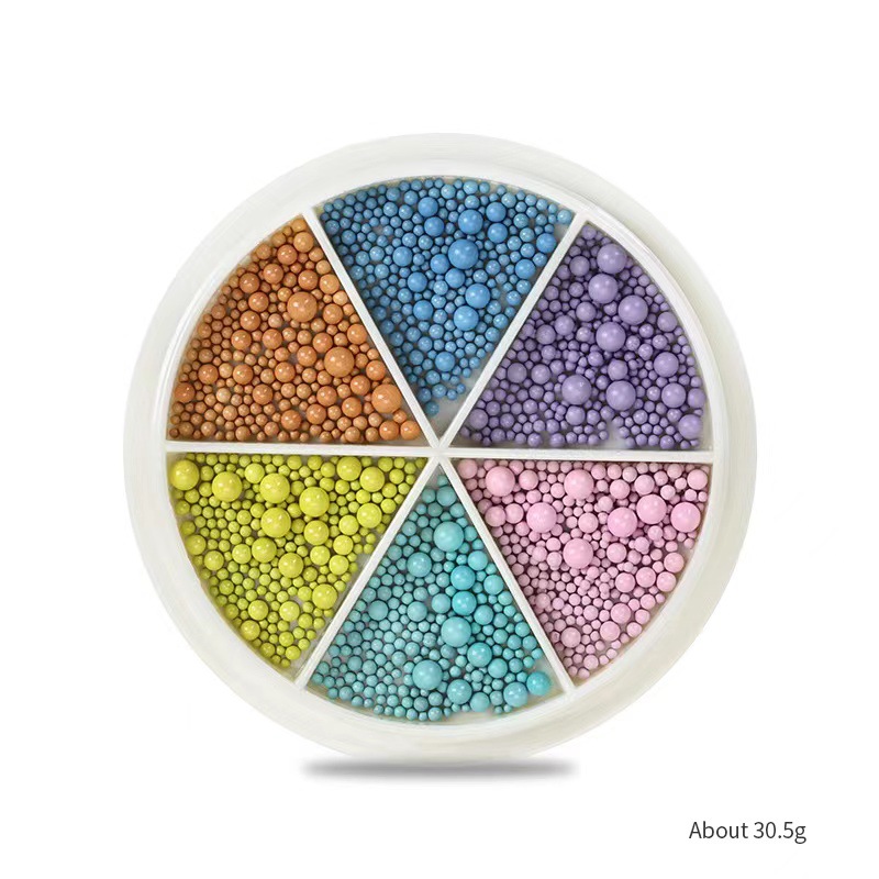 Nueva manicura macaron color bola de acero tamaño mezclado redondo bola de acero color caramelo 6 rejilla pétalo en caja bola de acero