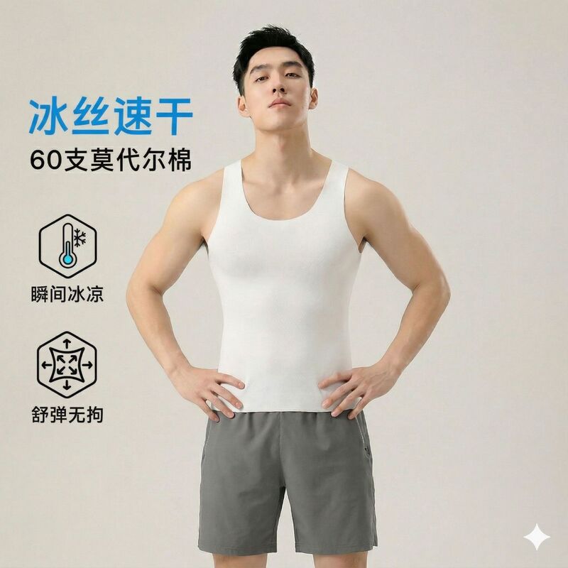 50 Pieces of Ice Silk Modal Seamless Men's Vests for Sports and Fitness, Breathable Solid Color Inner Wear Sleeveless T-Shirts 50 Pieces of Ice Silk Modal Seamless Men's Vests for Sports and Fitness, Breathable Solid Color Inner Wear Sleeveless T-Shirts