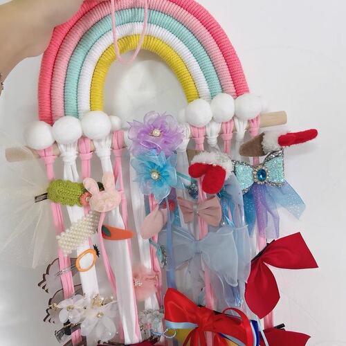 ins Nordic style rainbow tassel hair ball hair accessories hairpin storage braided children's room decorations wall decorations
