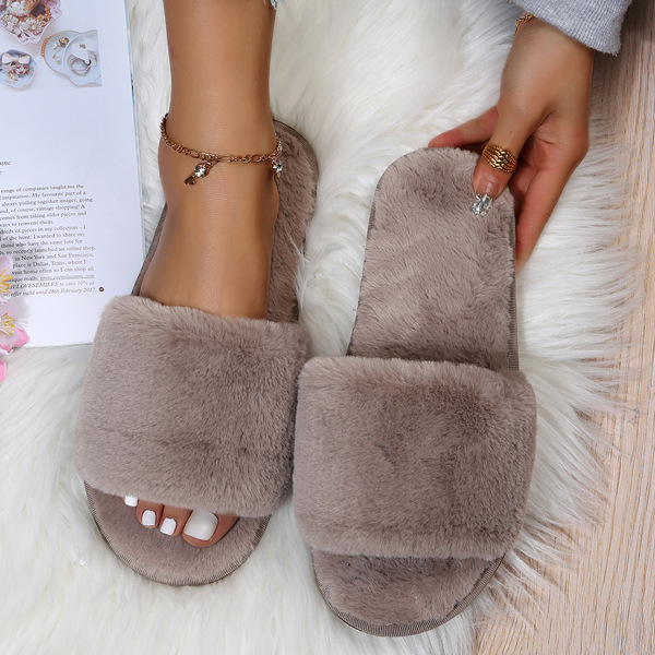 Zapatillas de felpa de comercio exterior para mujeres otoño e invierno nuevas zapatillas de felpa perezosas de interior Zapatillas de algodón planas hogar al por mayor