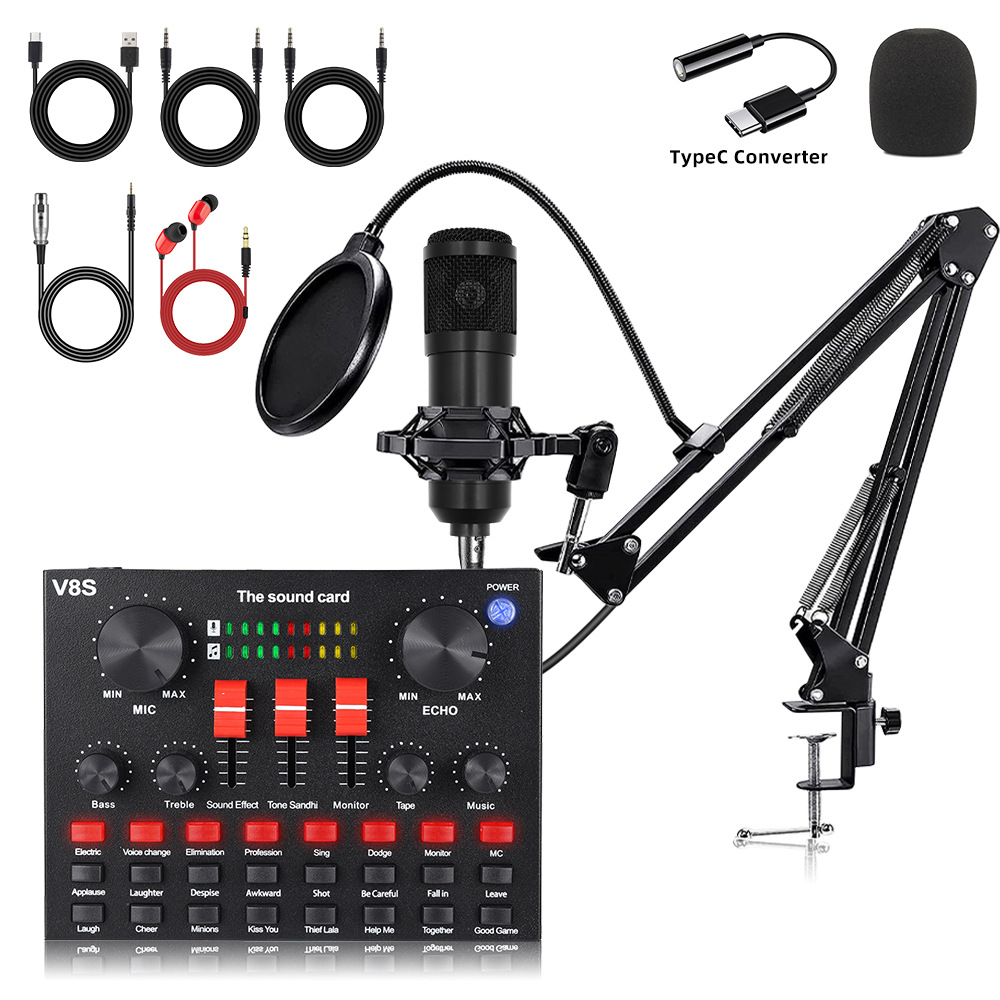 Kit de Micrófono de Condensador BM800 V8 con Soporte y Tarjeta de Sonido USB Semimetal Cardioide para Transmisión en Vivo image 24