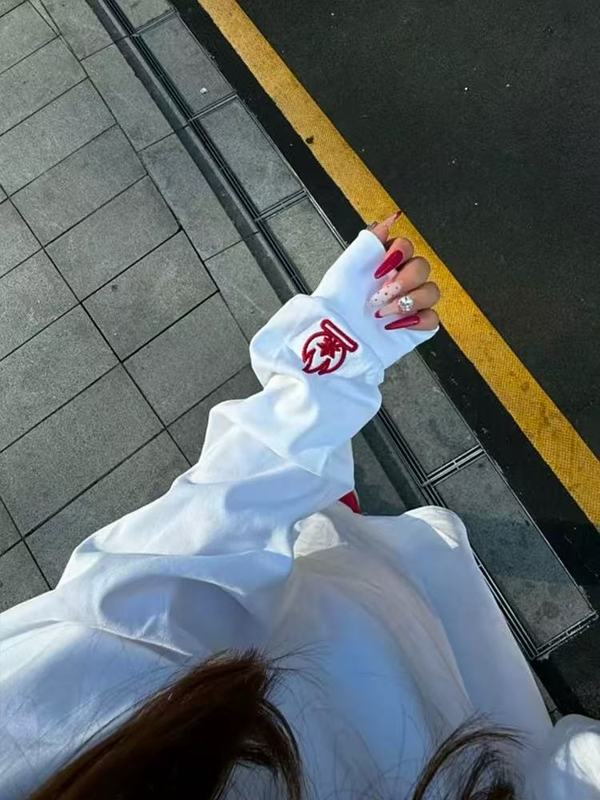 小火苗刺绣卫衣女秋冬美式高街情侣装长袖t恤宽松内搭打底衫上衣|undefined