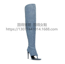 跨境独立站ins时尚走秀细高跟人字拖夹脚烫钻BlingBling女鞋Shoes