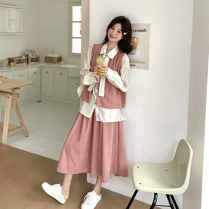 甜美高级感马甲半身裙三件套女2025春季新款超好看衬衫单/三件套|undefined