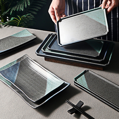 Japanese sushi rectangular plate commercial hot pot restaurant special imitation porcelain melamine barbecue barbecue long plate plate