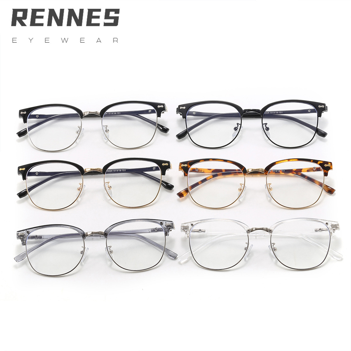 2024 nuevo retro cuadrado metal medio marco negocio anti-azul luz gafas hombres simple ultra-ligero miopía marco gafas