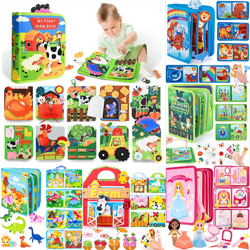 厂家批发毛毡书跨境亚马逊儿童早教启蒙动物农场忙碌书宝宝故事板