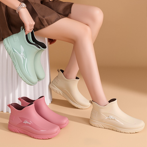 Fashionable water shoes for women's fashionable low-cut warm rain shoes for outdoor wear thick sole wear-resistant low-tube non-slip mid-tube rain boots and water boots