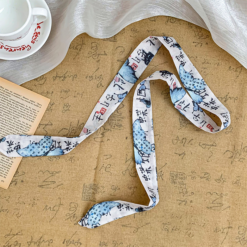 Pañuelo de seda de tira larga, sentido avanzado, nuevo cinturón de bufanda decorativa multifuncional, cinturón para el cabello de estilo nacional, pañuelo en la cabeza, bolso para atar el cabello, serpentina