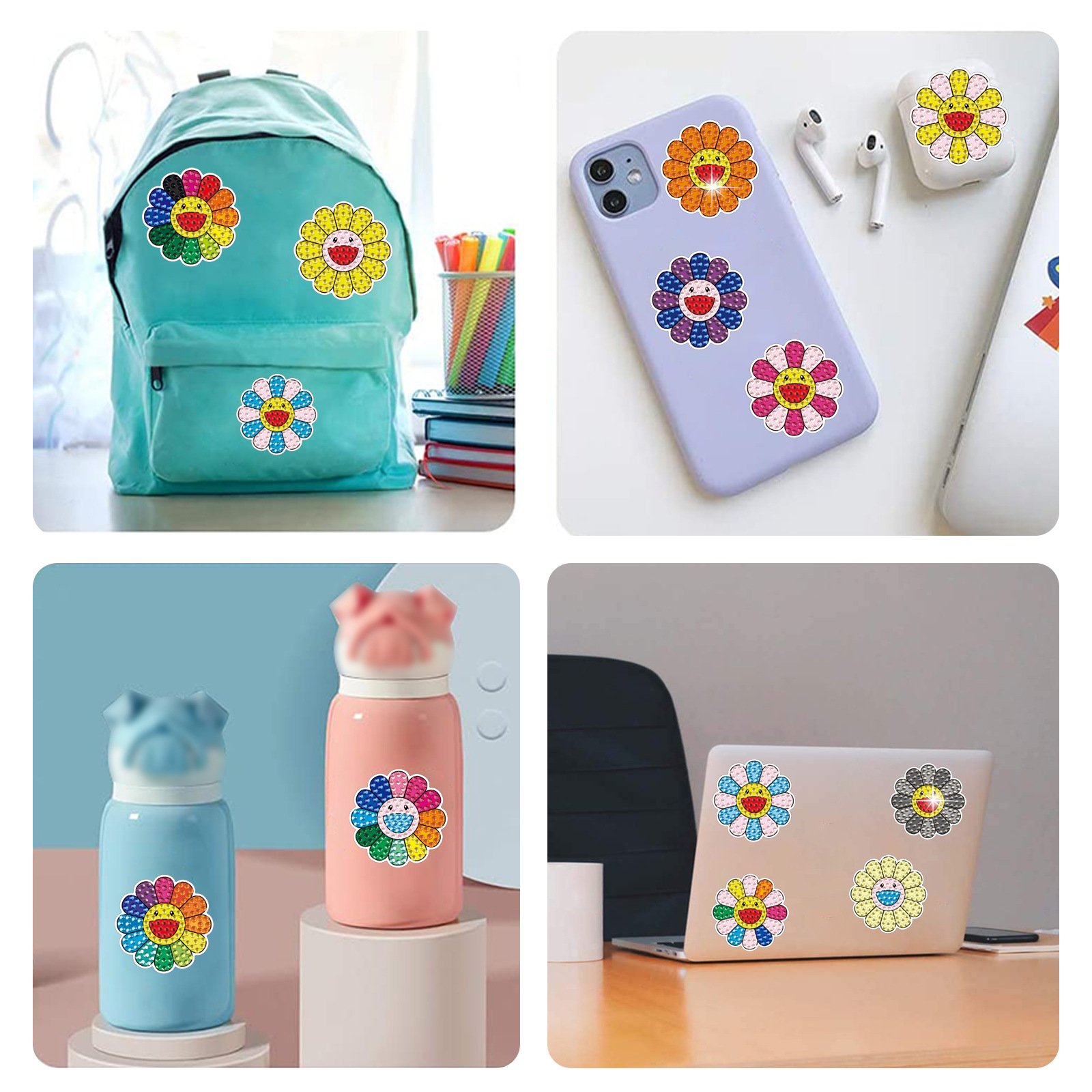 Ventas calientes de dibujos animados pegatinas de flores de diamantes dibujos hechos a mano diy aleatorios pegatinas de ladrillo pintura de piedra pegatinas de pared cristal brillante pegatinas de diamante