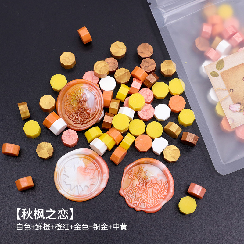 Ocho-lado fuego pintura cera grano mezclado color 35g bolsa de embalaje fuego pintura cera sello al por mayor sobre DIY mano cuenta de sellado Uso de cera