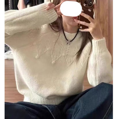 重工麻花球球软糯毛衣女秋冬2025新款宽松显瘦百搭针织衫圆领上衣