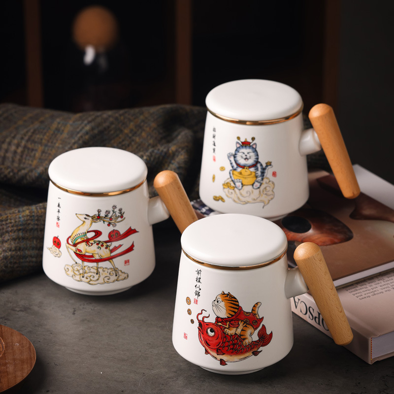 Zhao Cai Gato Taza de Cerámica Futuro Bromide Taza de Filtro Taza de Animales de Cartoon con Regalo Impreso LOGO